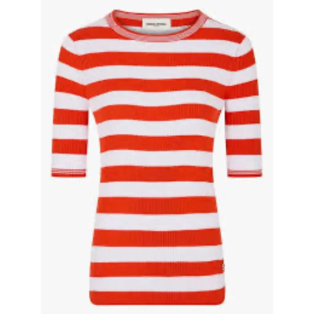 Sonia Rykiel Short Sleeve Stripe Sweater in Tangerine and White Stripe S - Picture 6 of 6